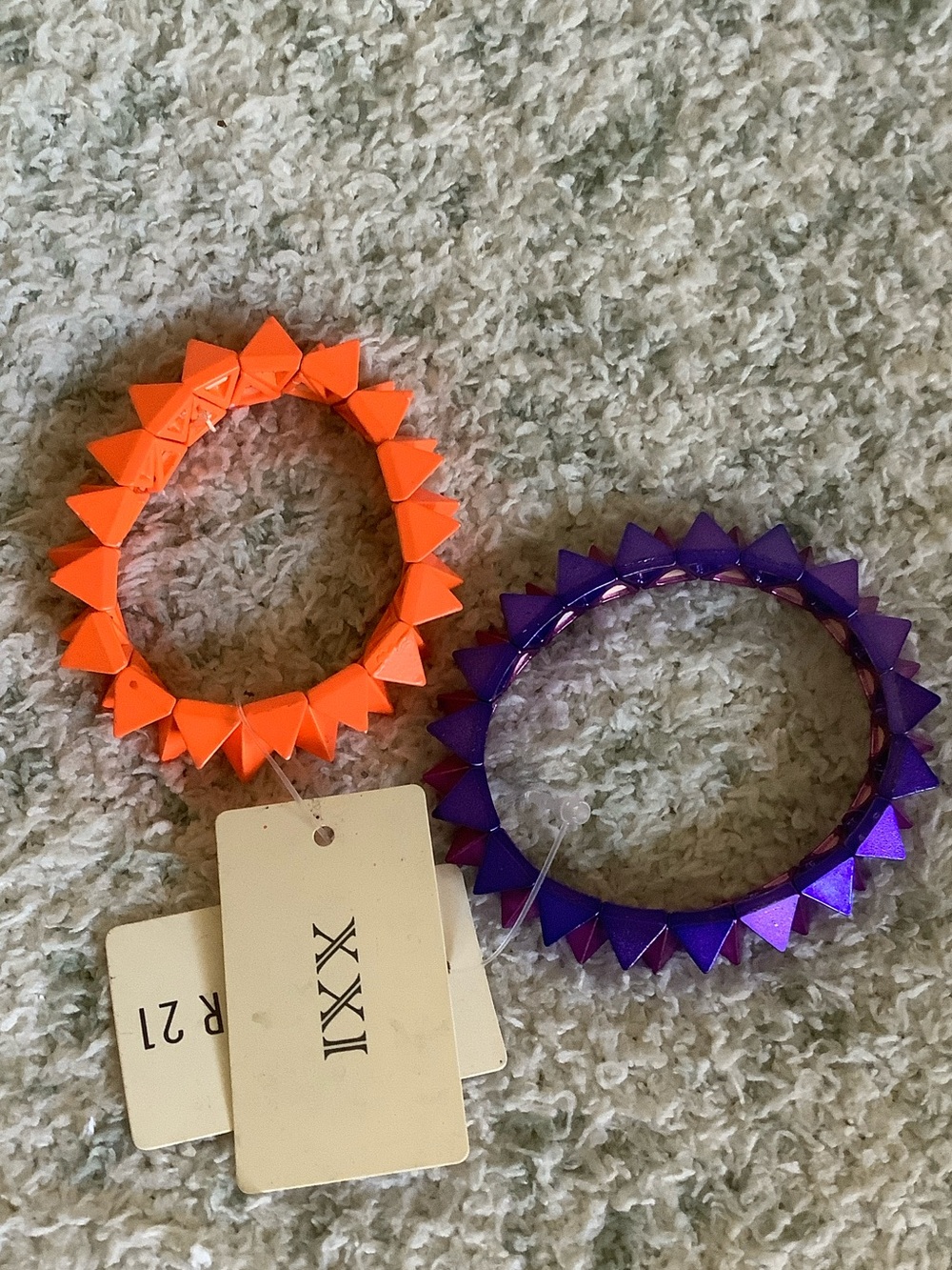 Retro 80’s Forever 21 Neon Orange and Purple Studded Stretch Bracelet Bundle NWT